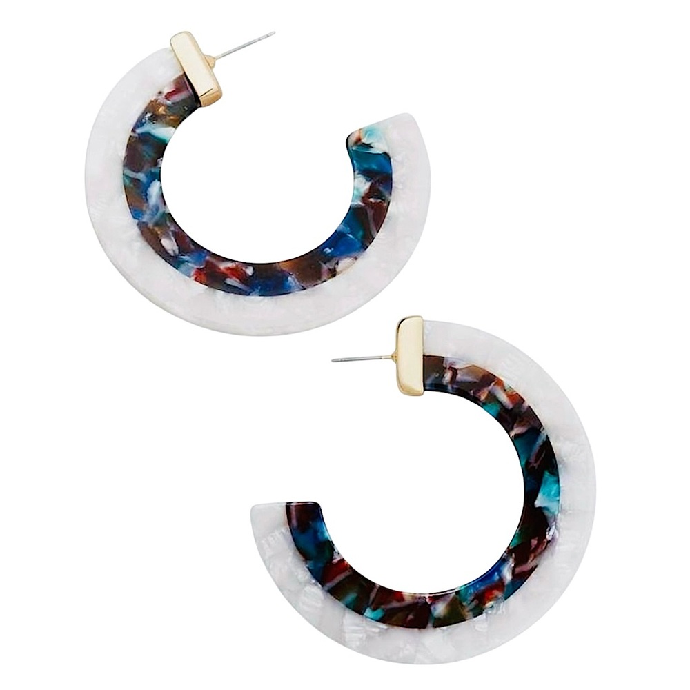 BAUBLEBAR “Deisy” Resin Hoop Earrings, White/Black Multi NEW BNIP